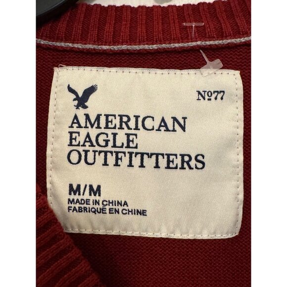 American Eagle Outfitters Men’s Sweater V-Neck Medium Red 100% Cotton - Picture 3 of 5
